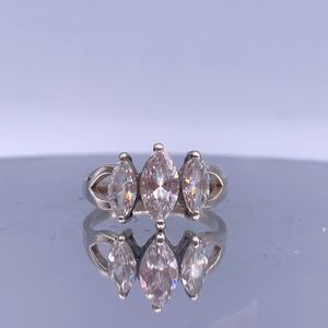 Vintage Sterling Silver Three-Stone Ring - Marquise Cut Cubic Zirconia